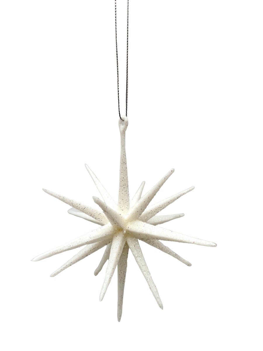 18 Point White Glitter Star Ornament 6''